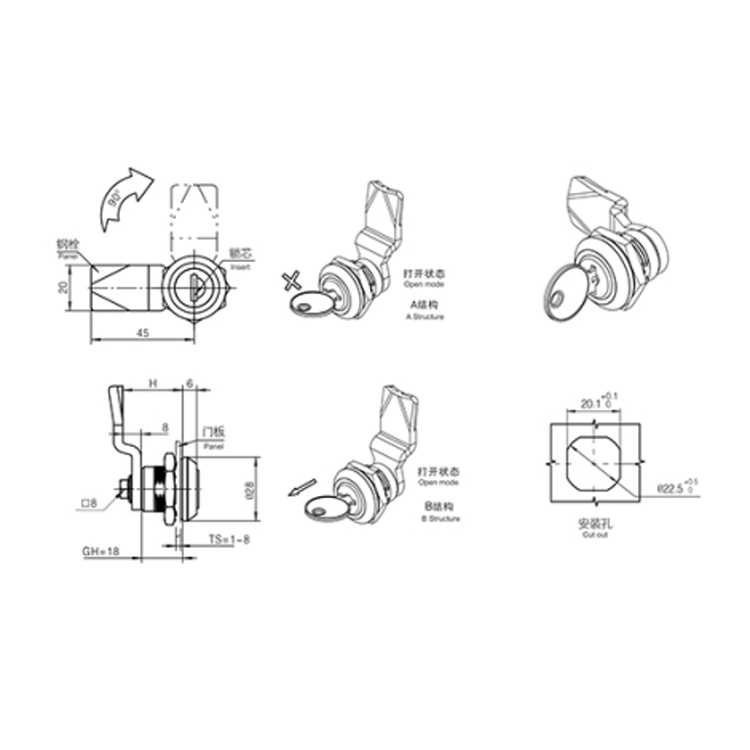 Cylindryczny rdzeń Cam Lock-A604